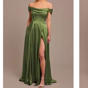 David’s Bridal Charmeuse Cowl Off-the-Shoulder Dress